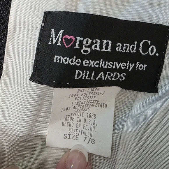 Morgan And Co Elegant Black Floral Lace Evening Dress Maxi Size 7/8 - Picture 11 of 12